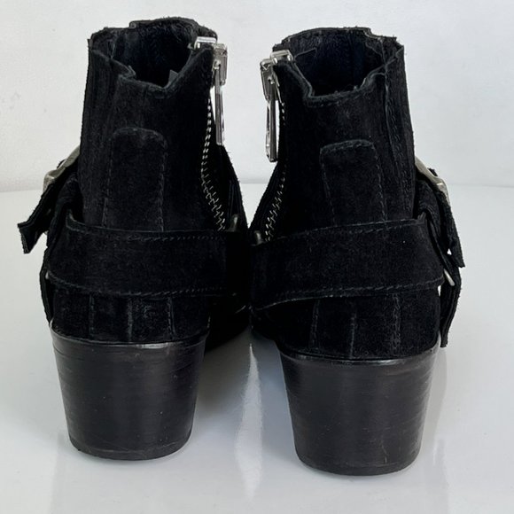 ALL SAINTS Black Suede Harness Buckle Booties Ankle Boots - Picture 9 of 14